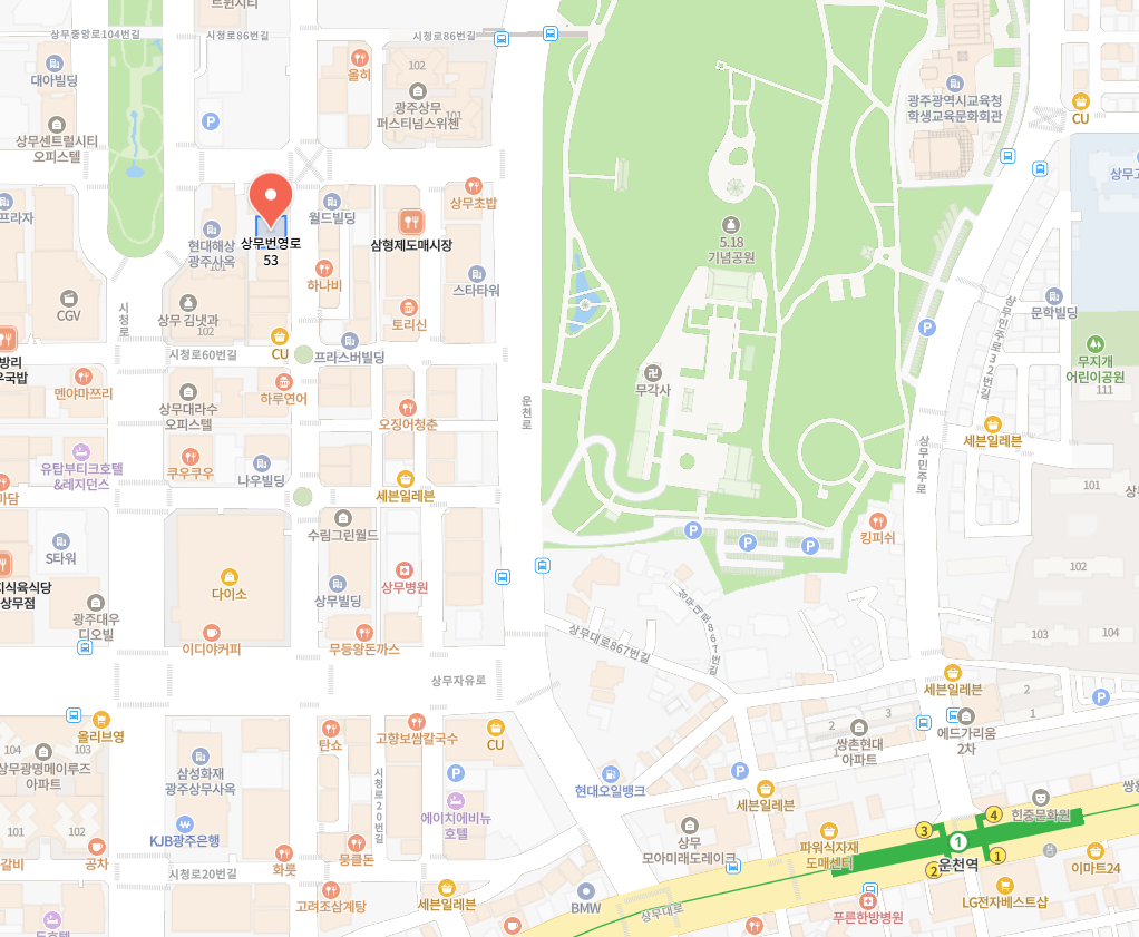 광주광역시 서구 상무번영로 53 더블유 위치 지도